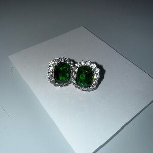 Sterling Silver Synthetic Emerald Halo Stud Earrings